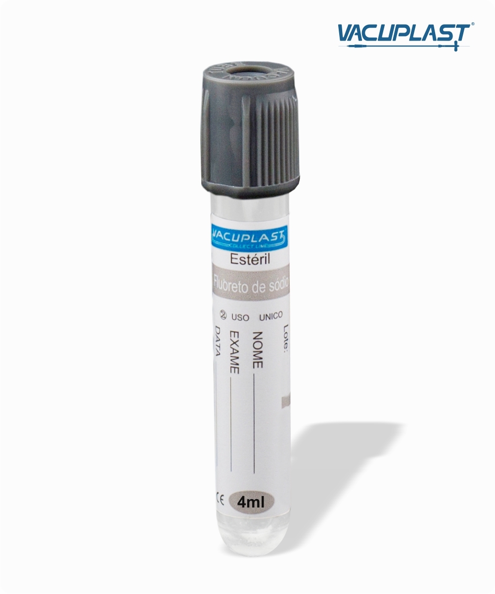 Tubo para coleta de sangue a vácuo VIDRO com fluoreto de sódio 4mL